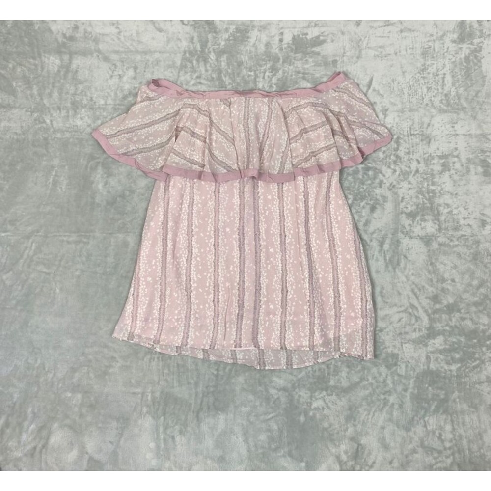 NWT Entro Women's Off Shoulder Blouse Tie Lace Back Size L Stripe Blush Pink